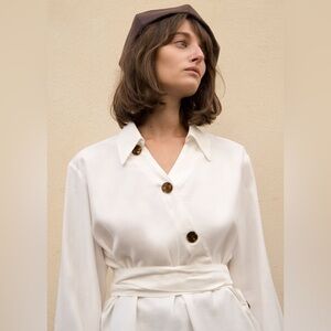 KHAITE Asymmetrical Long Sleeve Wrap Tie Waist Shirt / Mini Dress Size Medium